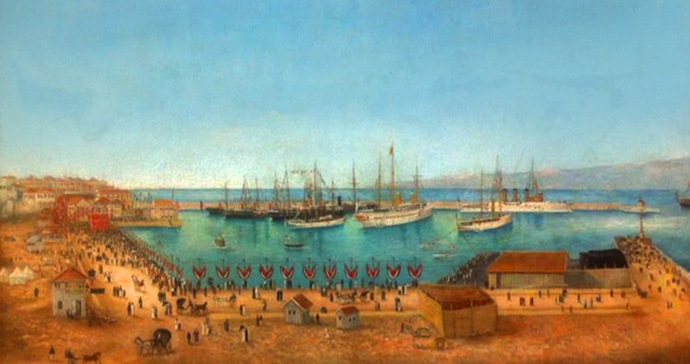 Réception de Guillaume II au Port de Beyrouth Huile sur toile 134x74cm - Tableau du Port de Beyrouth