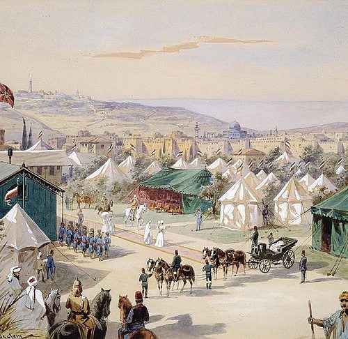 Friedrich Perlberg 1848-1921 aquarelle 42x56cm -1898- Camp Guillaume II près de Jérusalem